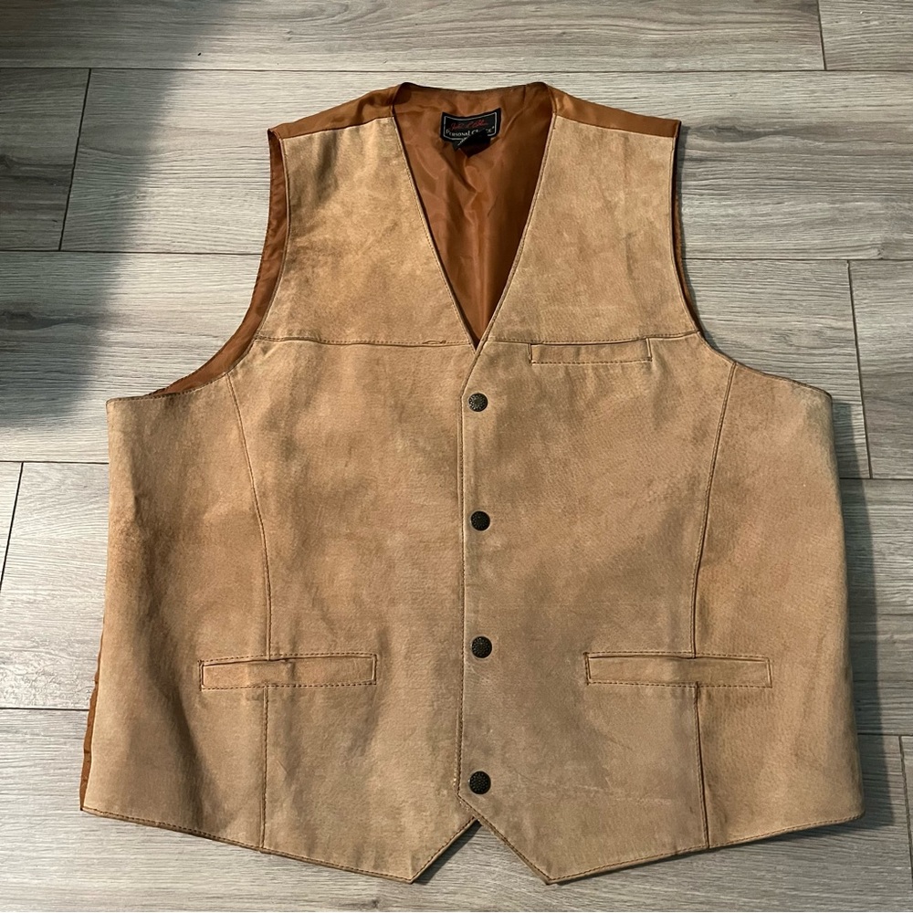 Leather Tan Western Style Suede Vest with Adjustable Strap